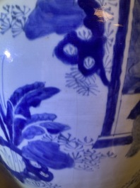 Three large Chinese blue and white vases with figures, Transitional period